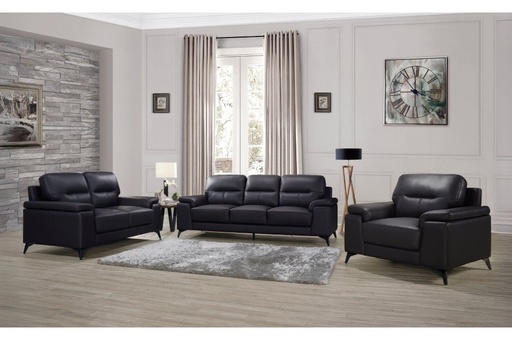 Mischa 3 Piece Sofa, Loveseat and Chair Set (Black Leather) 9