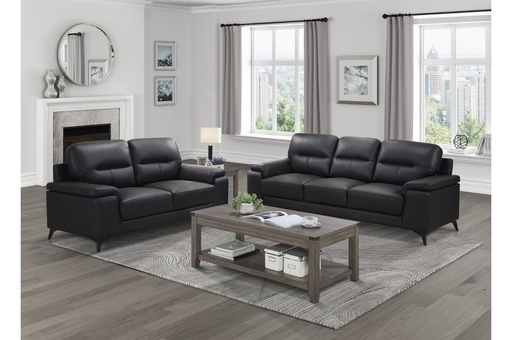 Mischa 2 Piece Sofa and Loveseat Set (Black Leather) 8