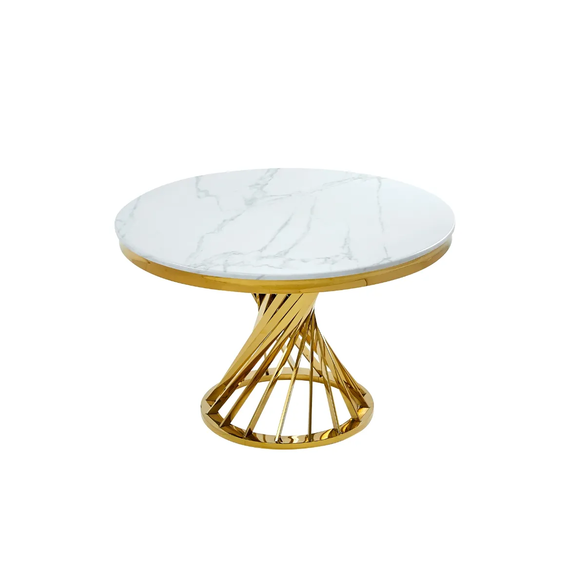 Round Dining Table with White Faux Marble Top and Gold Spiral Metal Base 6