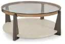 Frazwa Coffee Table with Faux Travertine Shelf and Casters