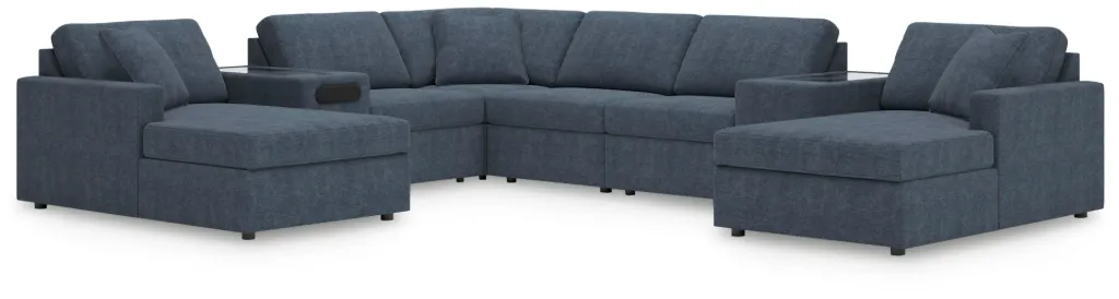 Modmax 8-Piece Modular Next-Gen Nuvella™ Performance Fabric Double Chaise Sectional with Audio and Storage Consoles
