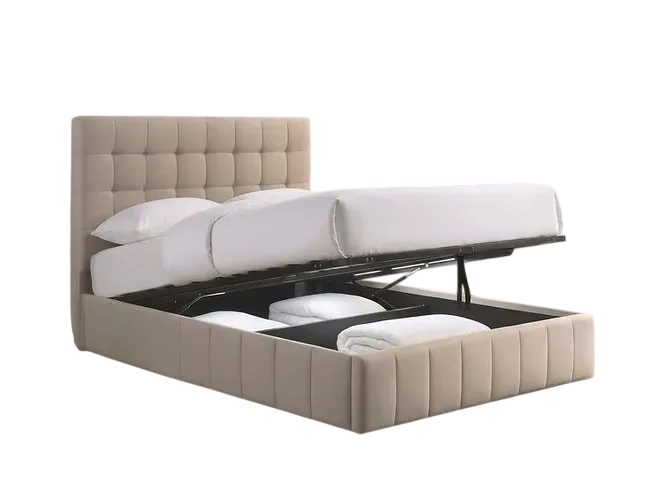 Dharara Channel-Tufted Storage Bed Cream (King)