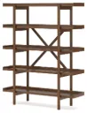 Lyncott Mid-Century Brown Five-Shelf Bookcase