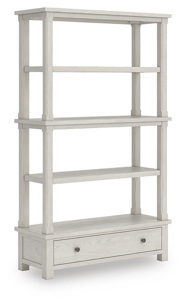[H742-70] Robbinsdale Antiqued White Bookcase with Drawer