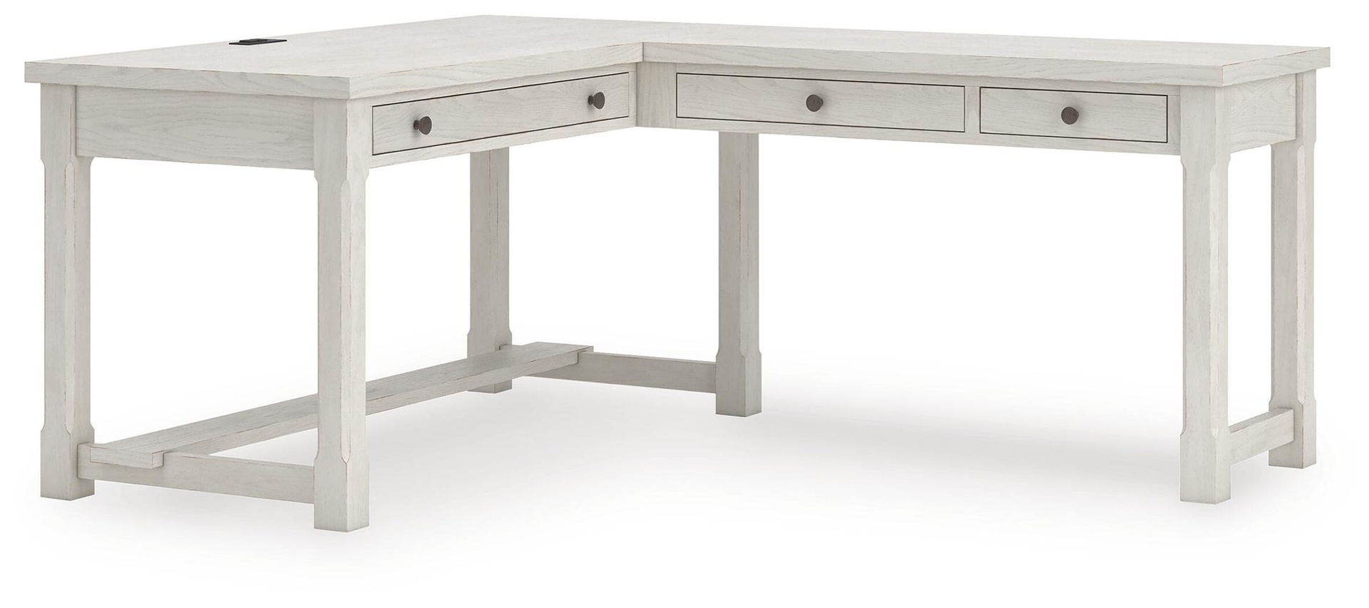 Robbinsdale Antiqued White L-Shaped Home Office Desk with USB Charging 2