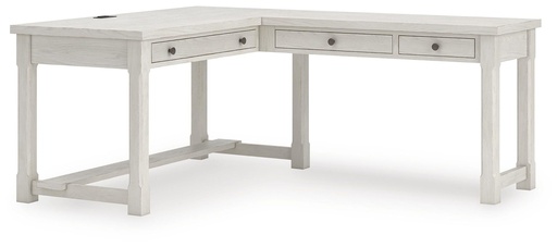 Robbinsdale Antiqued White L-Shaped Home Office Desk with USB Charging 2