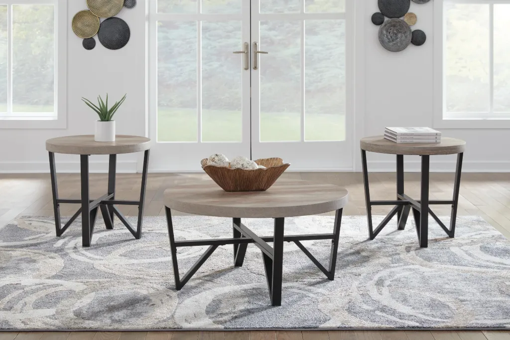 [T235-13] Deanlee 3-Piece Round Coffee and End Table Set