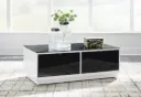 Gardoni White Gloss Coffee Table with Black Glass Top and Drawers
