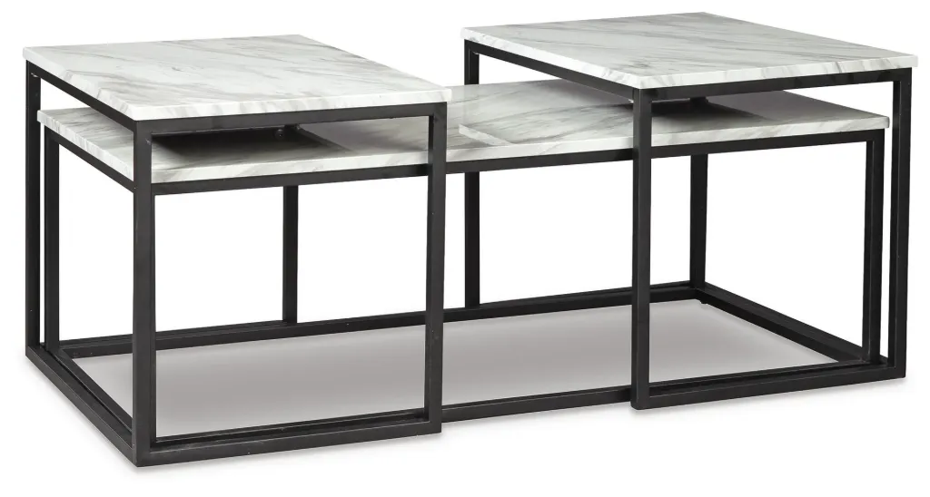 [T182-13] Donnesta Faux Marble Nesting 3-Piece Coffee Table Set