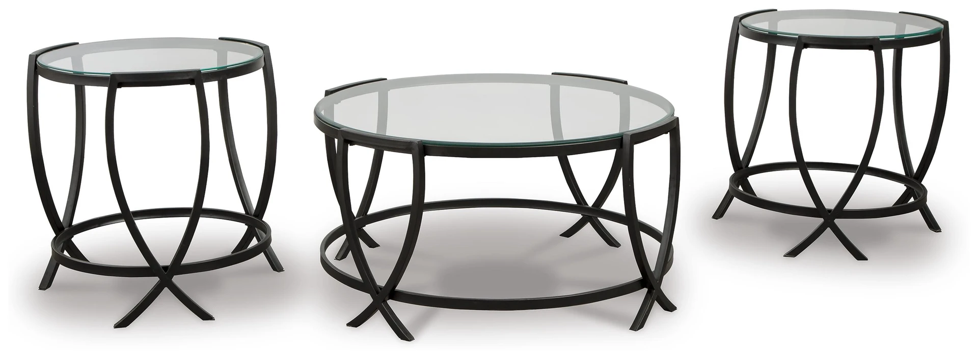 Tarrin 3-Piece Glass and Black Metal Coffee Table Set 5