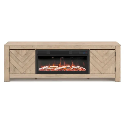 Cayboni 71" Chevron TV Stand with Electric Fireplace 7