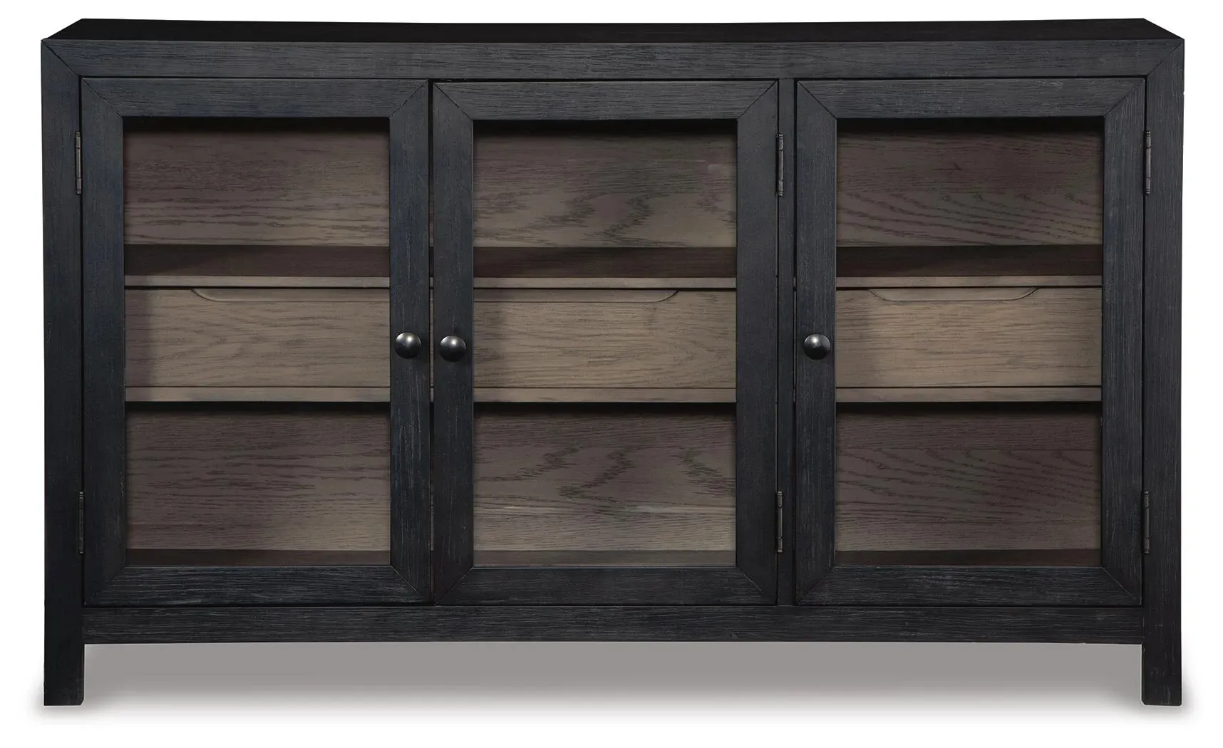 Lenston Black 3-Door Accent Cabinet with Glass Doors 11