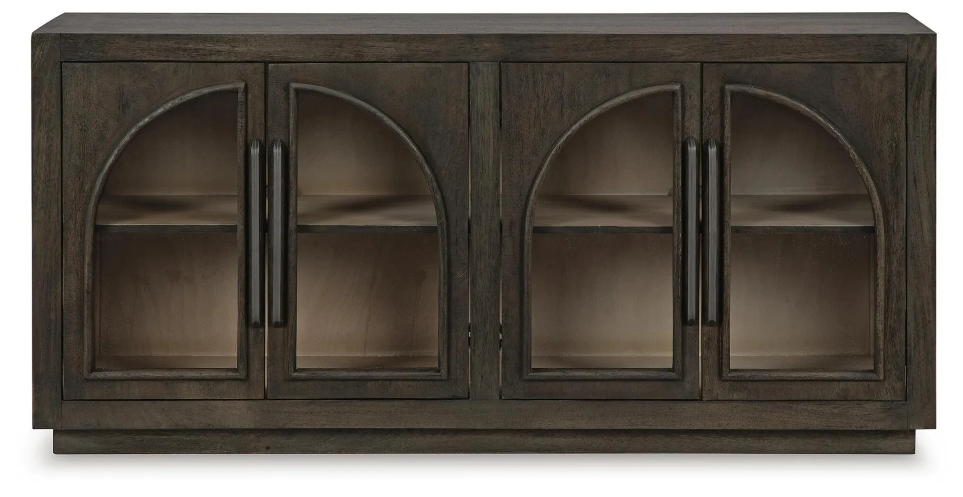 Dreley Two-Tone 4-Door Accent Cabinet with Arched Glass 10