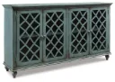 Mirimyn Distressed 4-Door Accent Cabinet with Lattice Glass Doors