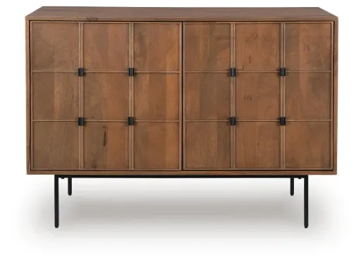 Juddins Mango Wood Accent Cabinet with Carved Grid Doors 10