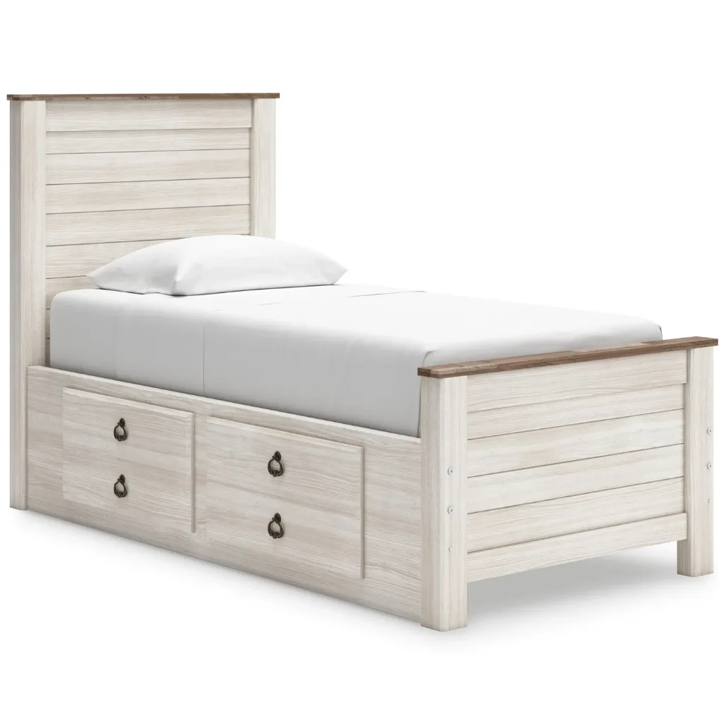 Willowton Whitewash Twin Panel Bed with 2 Storage Drawers