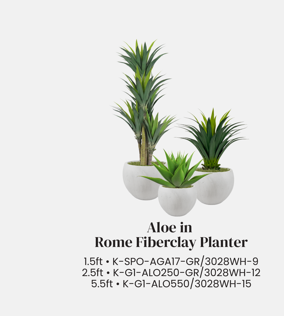 Faux Aloe Plant in Rome Planter, Off-White, 1.5ft