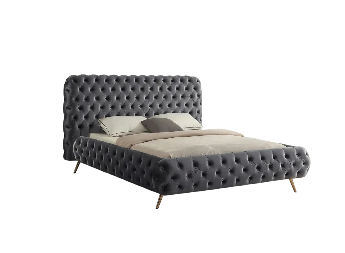 Grace Grey Velvet Tufted Platform Bed with Chrome Legs 4