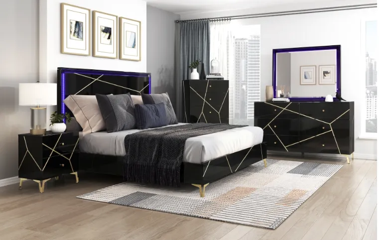 [2455NBK-1 /2455NBK-4 /2455NBK-5 /2455NBK-6 /2455NBK-9] Regal Noir Bedroom Collection (Queen)