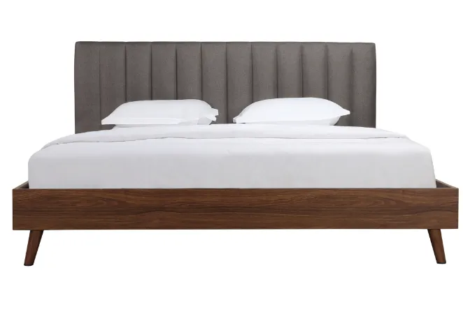 Haven Walnut Upholstered Platform Bed with Channel Tufted Headboard 5