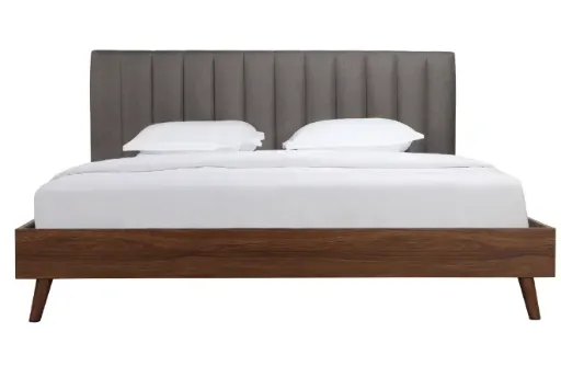 Haven Walnut Upholstered Platform Bed with Channel Tufted Headboard 5