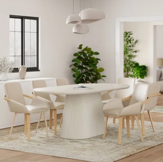 Oakwood Sand Faux Leather Dining Set