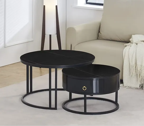 [IF-2667] Noir Marquina 2-Piece Coffee Table Set