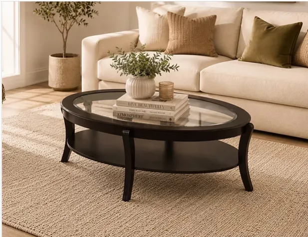 Espresso Oval Glass Coffee Table