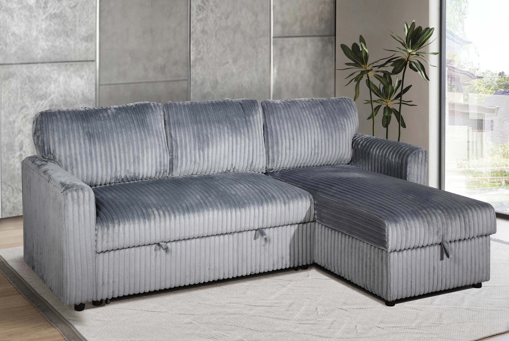 Reversible Chaise Sleeper Sectional in Grey Fabric
