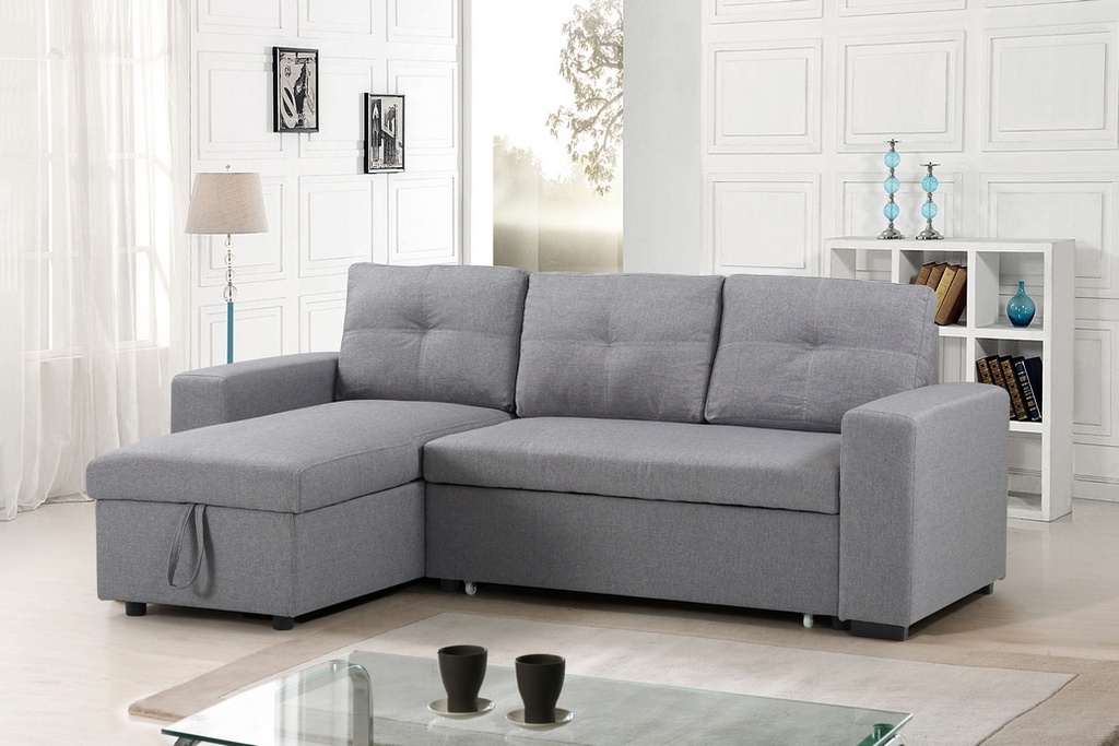 Reversible Chaise Sofabed Sectional in Grey Fabric