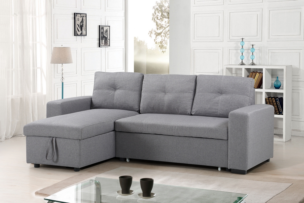 Grey Fabric Sofa Bed Sectional with Reversible Chaise 4