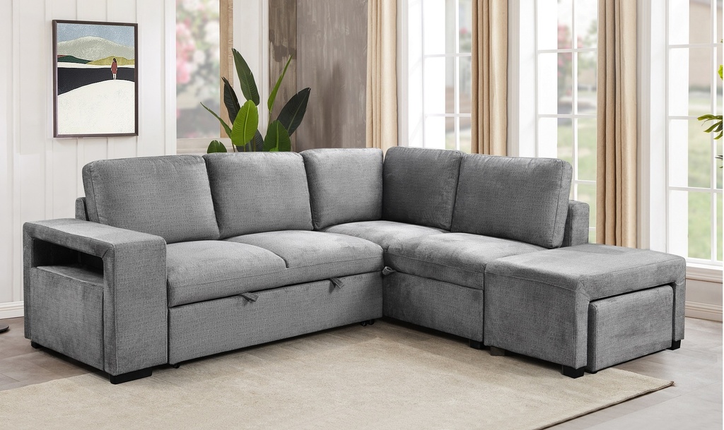 Sleeper Sectional in Grey Fabric (RHF)