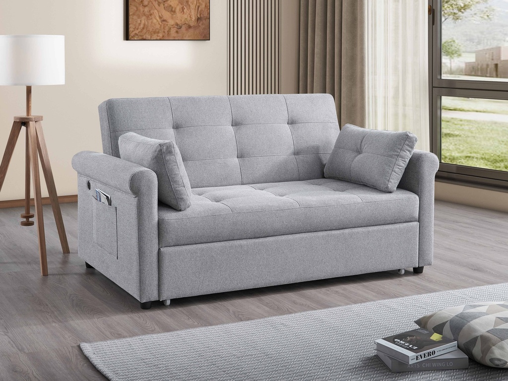 Sofabed in Grey Fabric, 64in