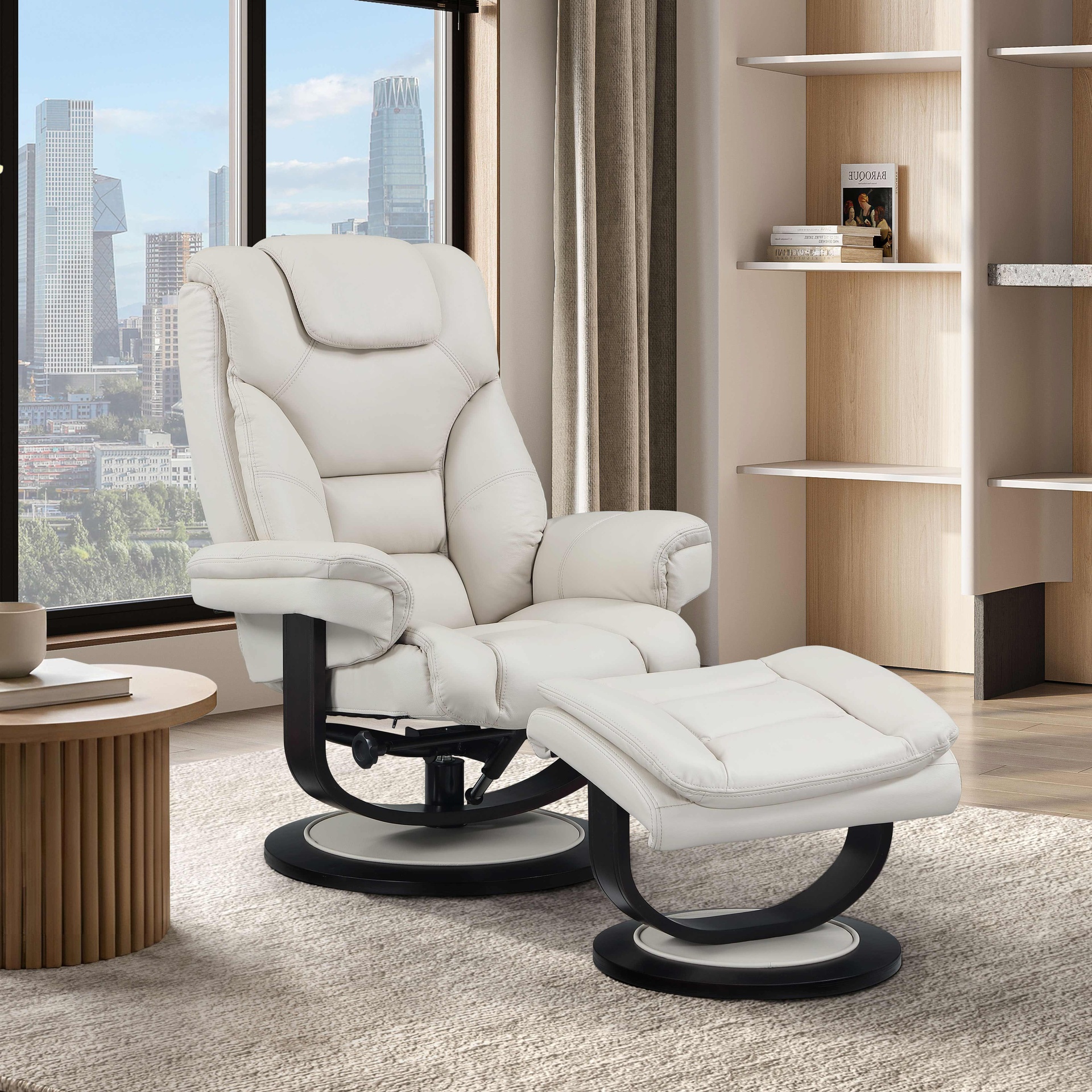 Kensington Leather Swivel Recliner with Ottoman 4