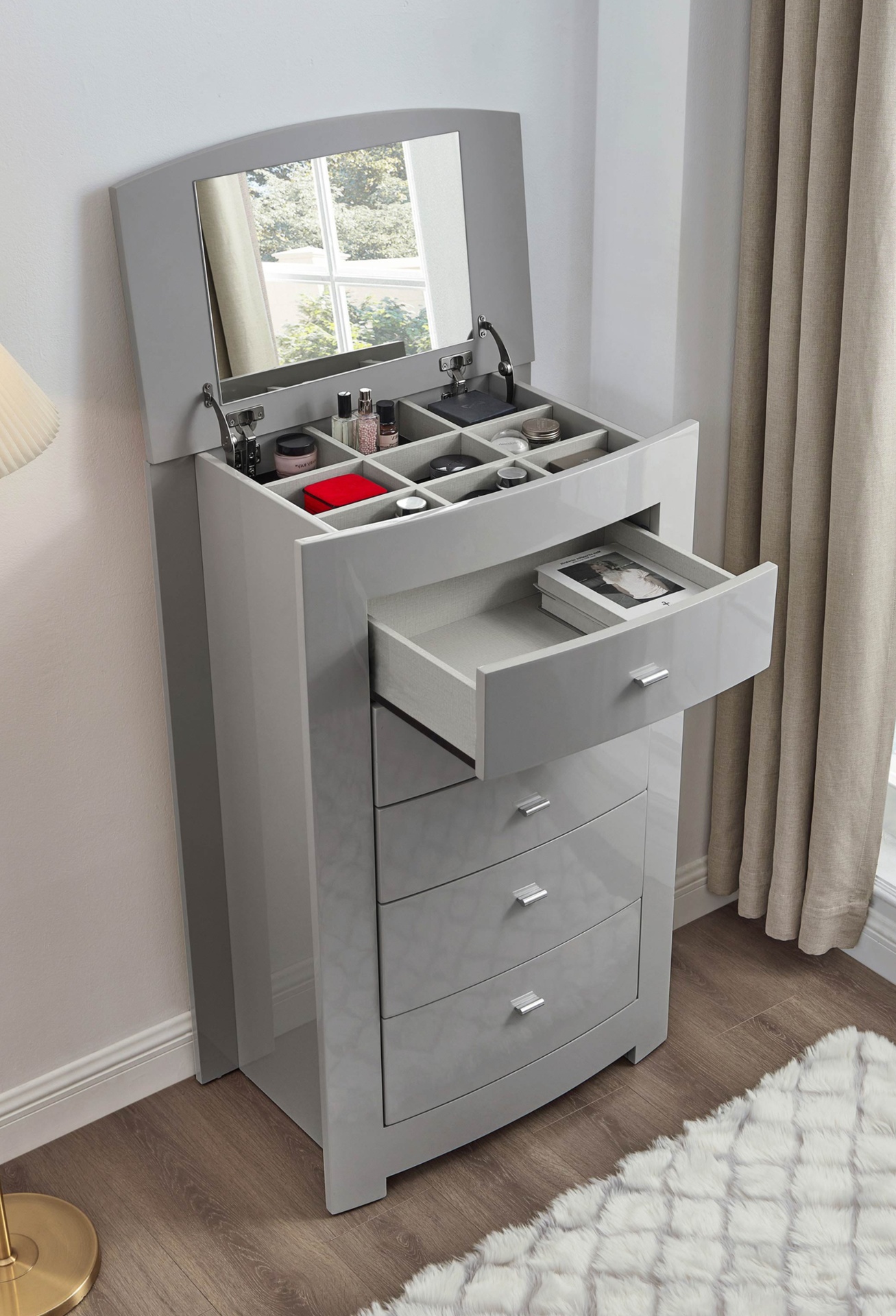 New York Dove Grey High Gloss 5-Drawer Chest 3