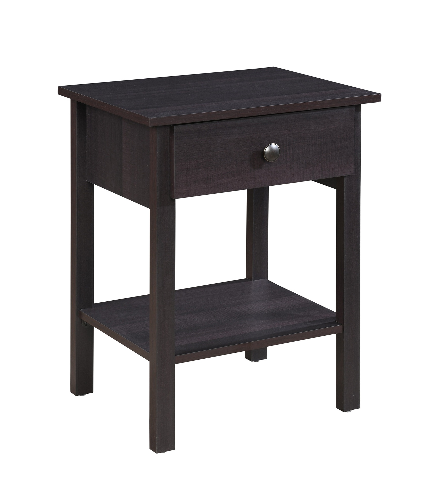 Brown Storage Nightstand with Drawer and Shelf 2