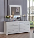 Barcelona Alpine White 6-Drawer Dresser and Mirror with Black Glass Top