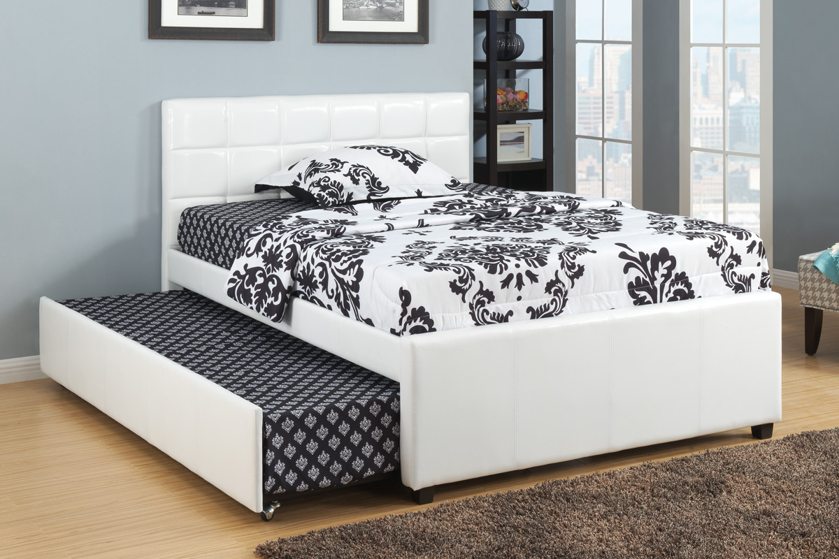 Prescott White Tufted Leather Trundle Bed 2
