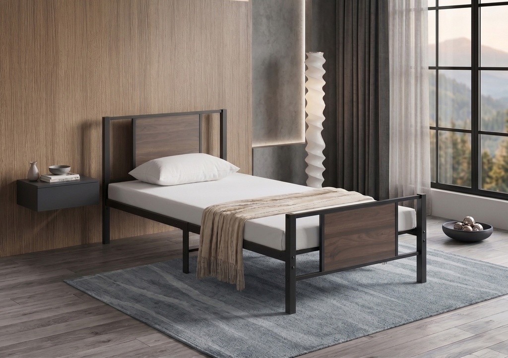 Hallowell Industrial Walnut Panel Bed