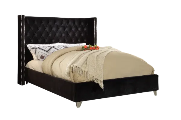 Elmsworth Black Velvet Tufted Bed