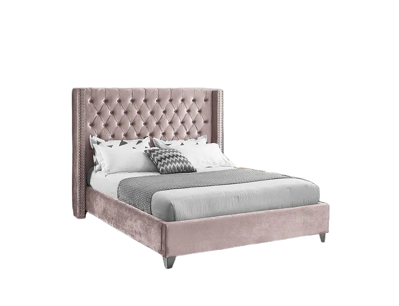 Farrow Blush Pink Velvet Tufted Bed