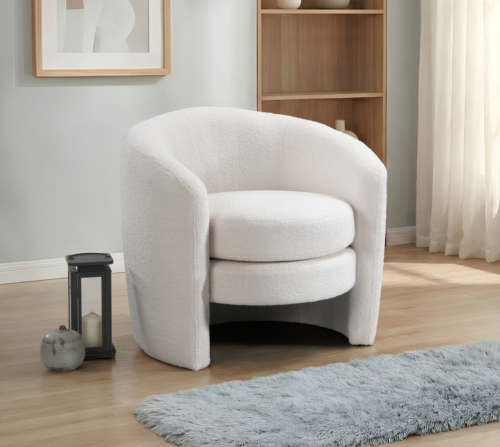 [IF-6870] White Teddy Bear Barrel Chair