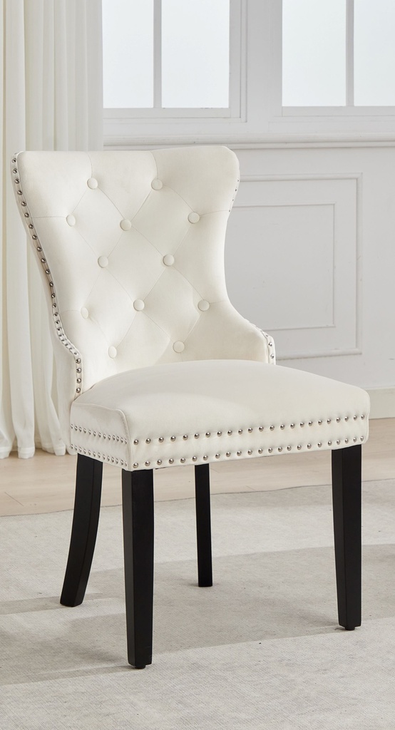 Nailhead Tufted Dining Chair (Creme Velvet)