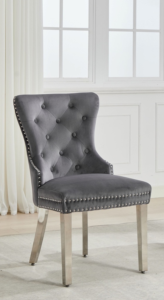 Nailhead Tufted Dining Chair (Grey Velvet)