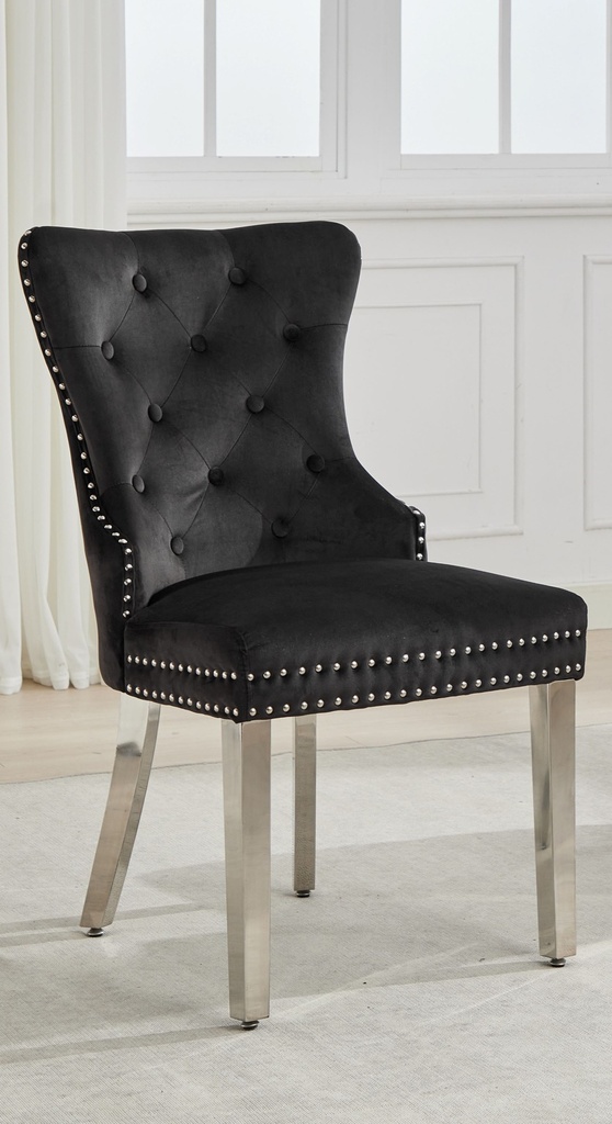 Nailhead Tufted Dining Chair (Black Velvet)