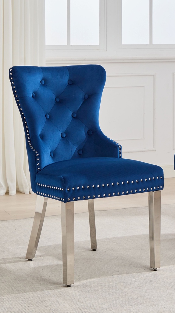 Nailhead Tufted Dining Chair (Blue Velvet)