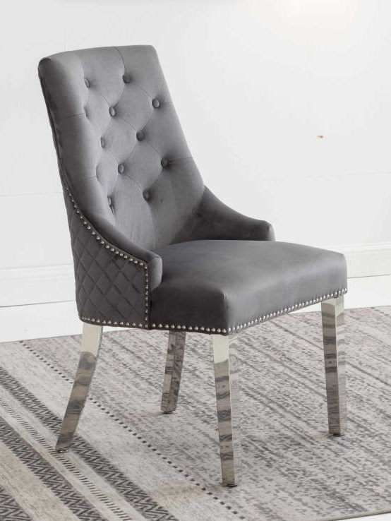 Nailhead Tufted Dining Chair (Grey Velvet)