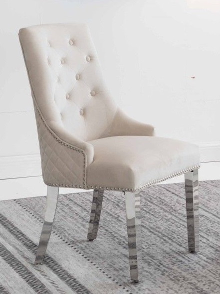 Nailhead Tufted Dining Chair (Creme Velvet)