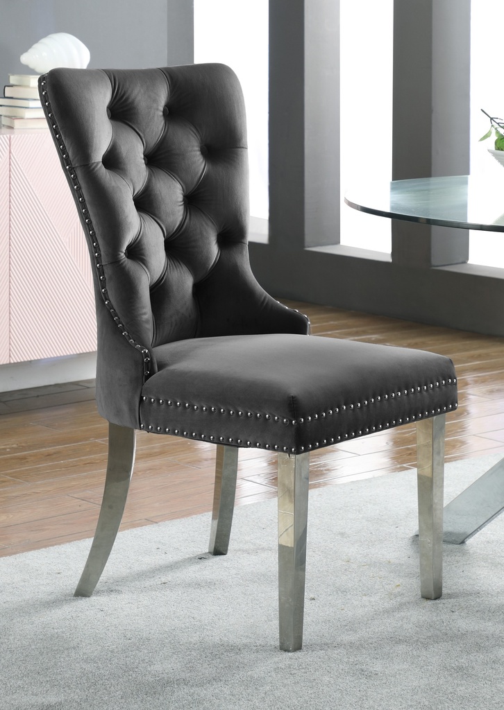 Nailhead Tufted Dining Chair (Grey Velvet)