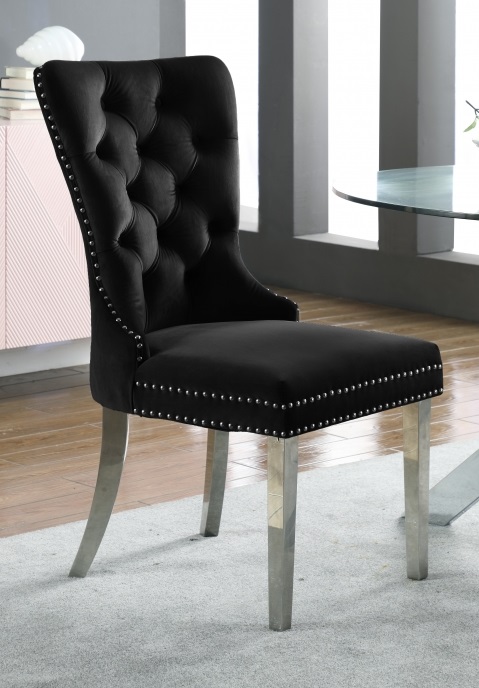Nailhead Tufted Dining Chair (Black Velvet)